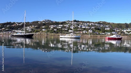 View of yachts and boats docked in Porirua near Wellington New Zealand on a calm sunny day