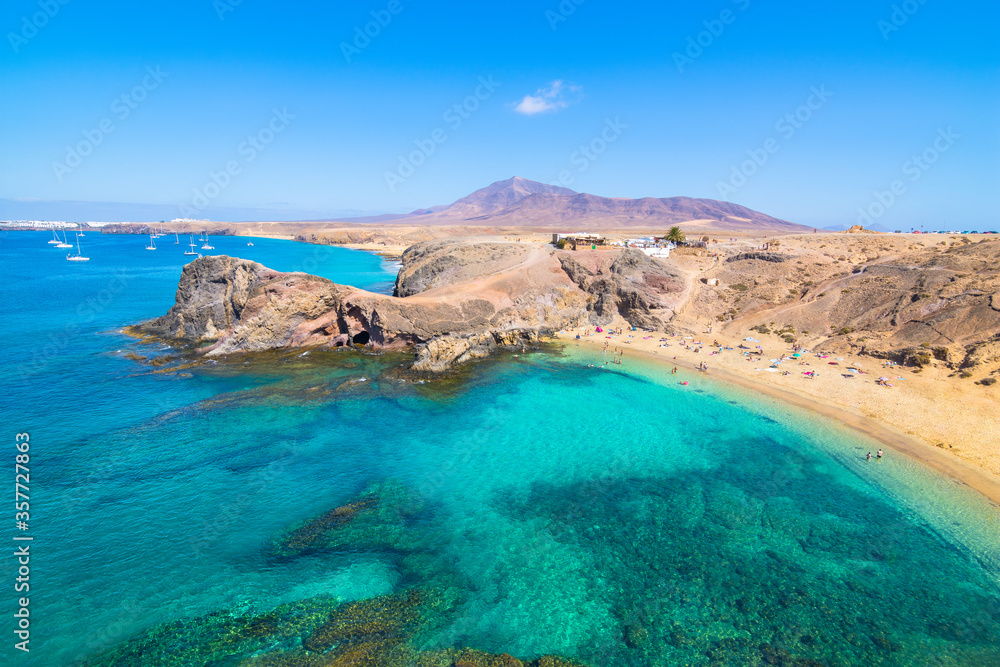 Beautiful view of Parrot Beach ( Papagayo Beach) - Lanzarote, Canary Islands - Spain - obrazy, fototapety, plakaty 