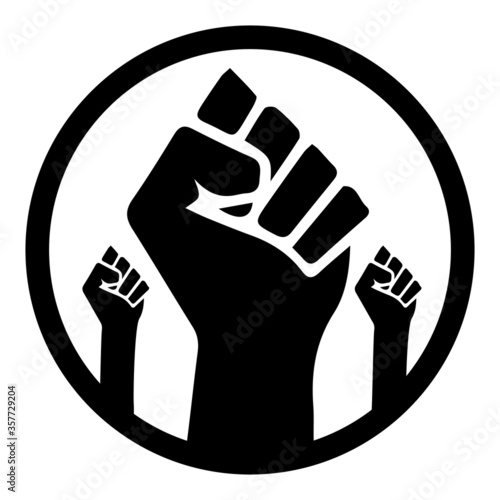 Black Lives Matter. Black and white illustration depicting Three BLM Fist in Circle. EPS Vector 