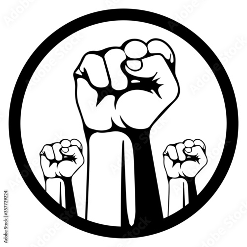 Black Lives Matter. Black and white illustration depicting Three BLM Fist in Circle. EPS Vector 