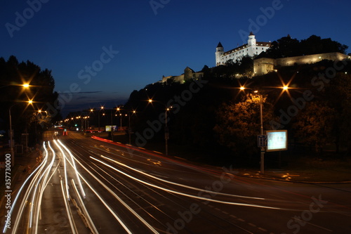 Night traffic in the Bratislava Castle  Slovakia