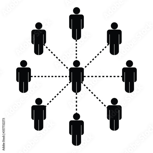 Stick Figure Social Network Connection Organization Team Group of People. Black Illustration Isolated on a White Background. EPS Vector