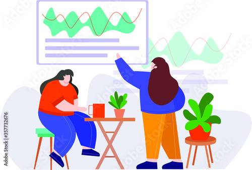 Team working discussing business graph