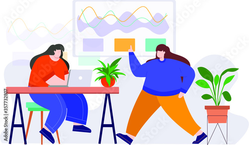 Two People discussing business graph
