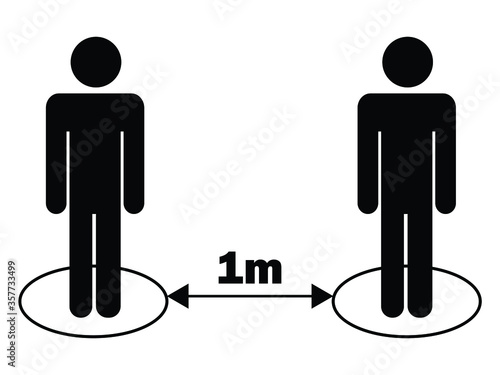 Social Distancing 1m One Meter Stick Figure. Black Illustration Isolated on a White Background. EPS Vector 
