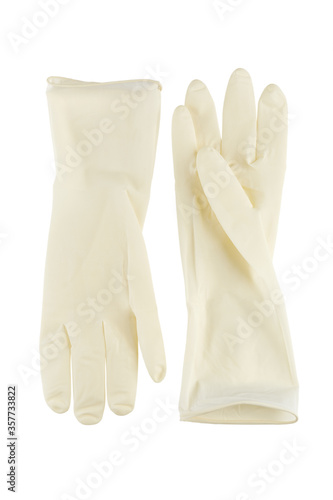 Medical sterile rubber gloves isolated on white background.