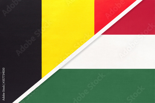 Belgium and Hungary  symbol of two national flags from textile. Championship between two European countries.