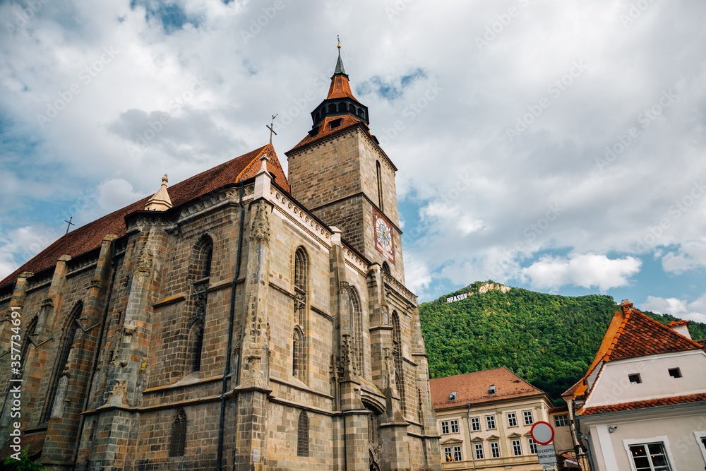 Black Church Biserica Neagra and Tampa mountain in Brasov, Romania