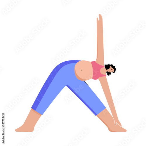 Yoga flat vector illustration. Healthy pregnancy.
