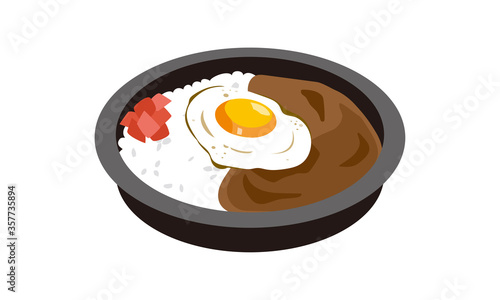 日本の持ち帰りの目玉焼きカレー弁当