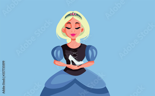 Princess Holding Glass Slipper Shoe Vector Cartoon Illustration