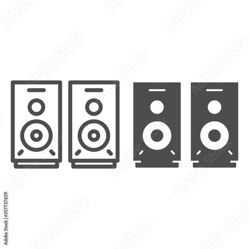 Speakers line and solid icon, Media concept, audio speaker sign on white background, stereo speakers icon in outline style for mobile concept and web design. Vector graphics.