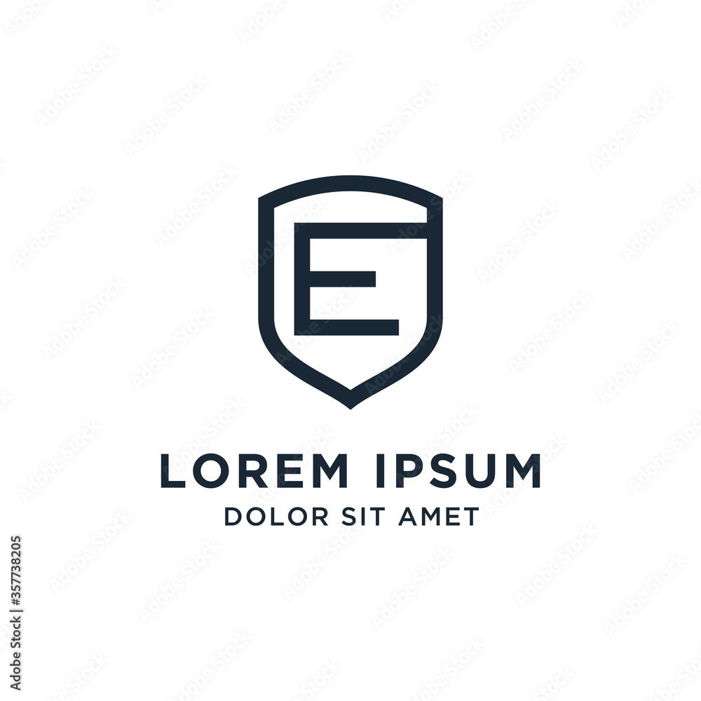 Letter E Shield Logo Line Vector Design Letter E Shield Logo Line Vector Design