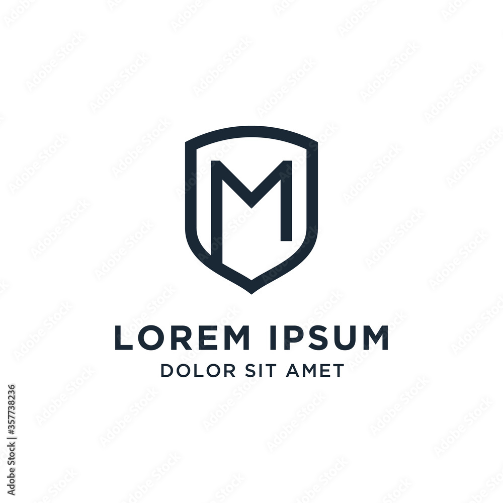 Fototapeta premium Letter M Shield Logo Line Vector Design