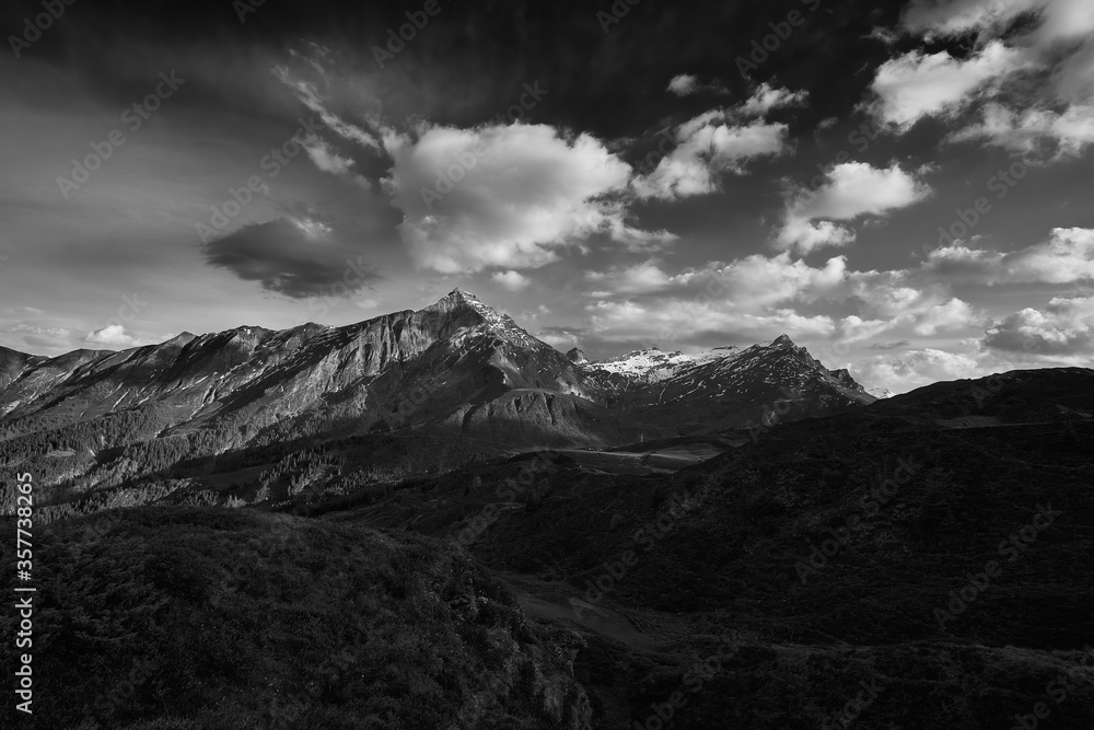 Switzerland Alps Graubuenden Mountain Scenery Piz Beverin black and white