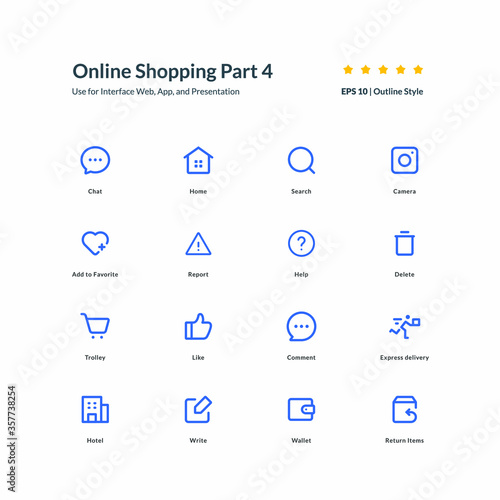 Shopping Express Delivery Chat icon set app element interface part 4 vector graphic design illustration for mobile web presentation