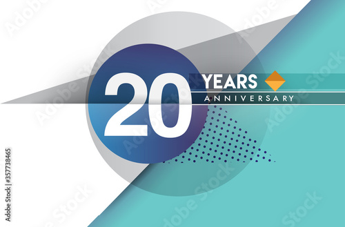 20th years anniversary logo, vector design birthday celebration with colorful geometric background and circles shape.