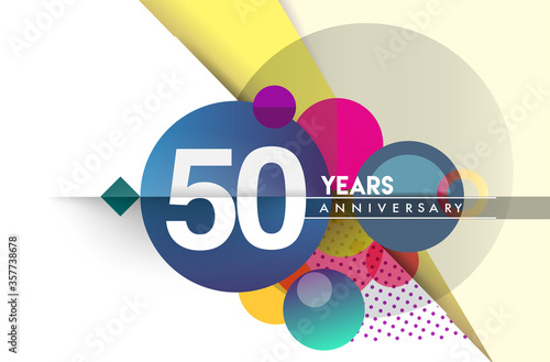 50th years anniversary logo, vector design birthday celebration with colorful geometric background and circles shape.