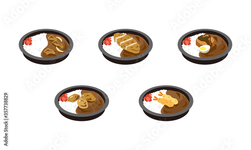 日本の持ち帰りのカレー弁当5点セット