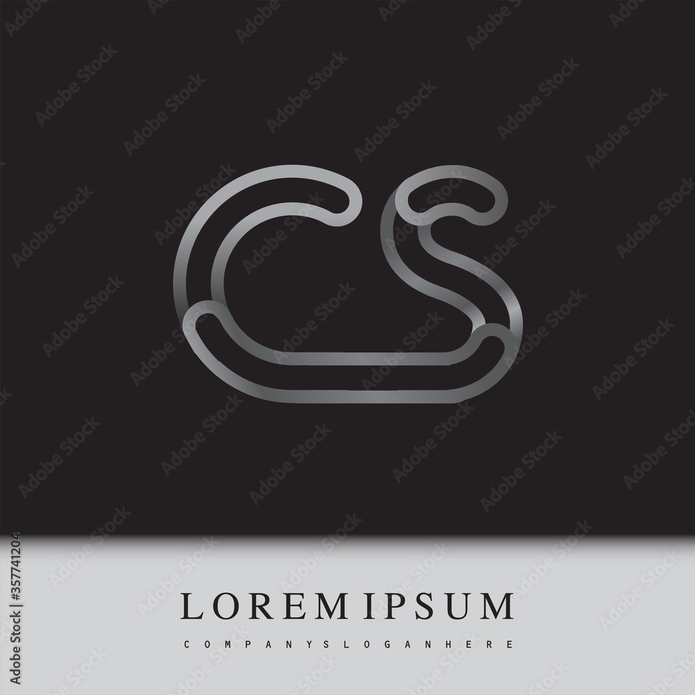 initial logo letter CS, linked outline silver colored, rounded logotype initial logo letter CS, linked outline silver colored, rounded logotype