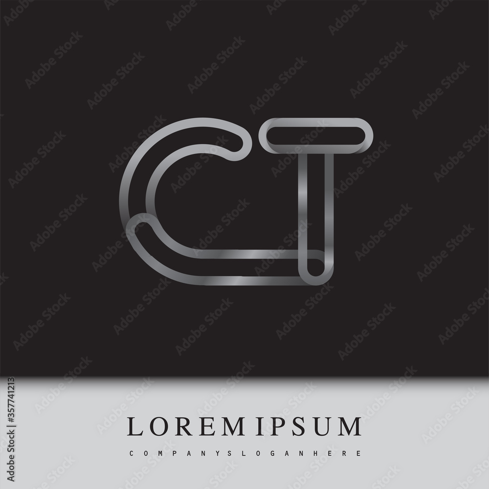 initial logo letter CT, linked outline silver colored, rounded logotype