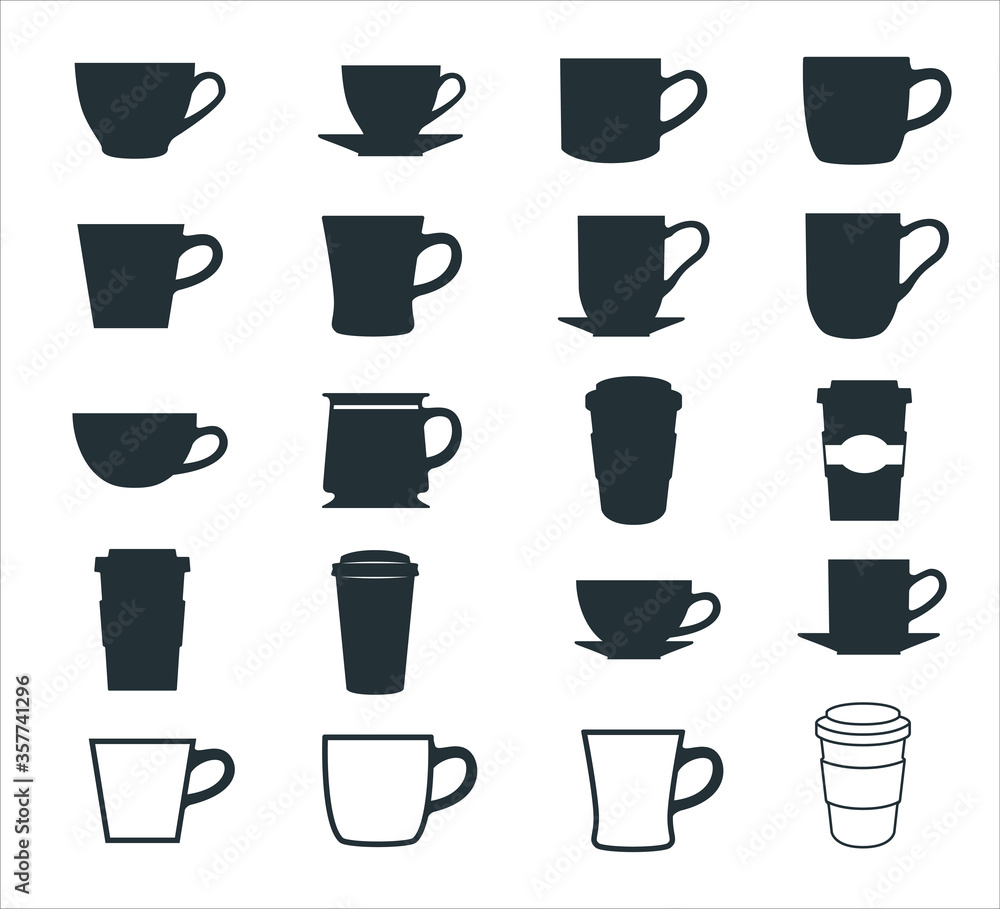 simple flat coffee cup, mug, and paper cup vector icon logo symbol design set for coffee shop store simple flat coffee cup, mug, and paper cup vector icon logo symbol design set for coffee shop store