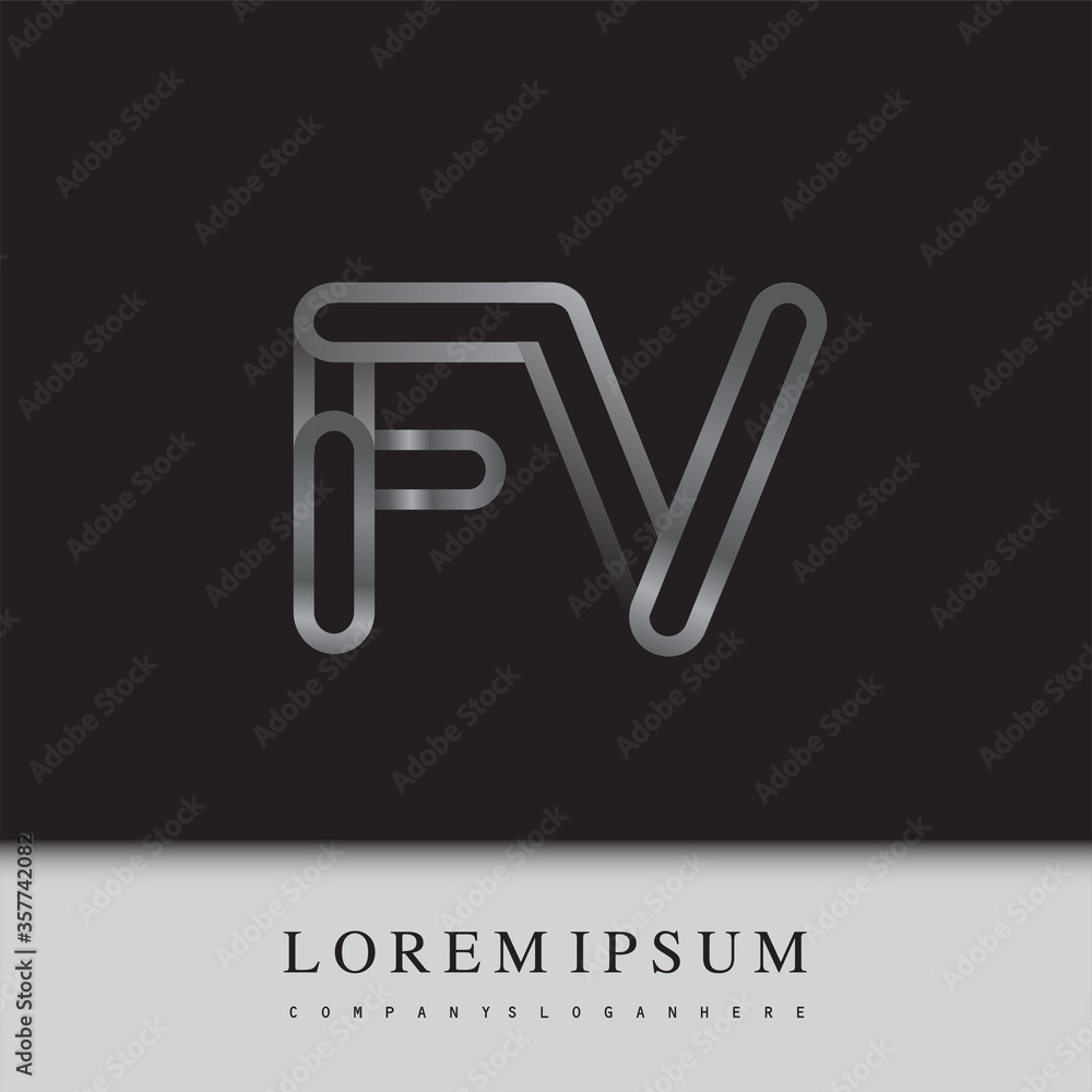 initial logo letter FV, linked outline silver colored, rounded logotype initial logo letter FV, linked outline silver colored, rounded logotype