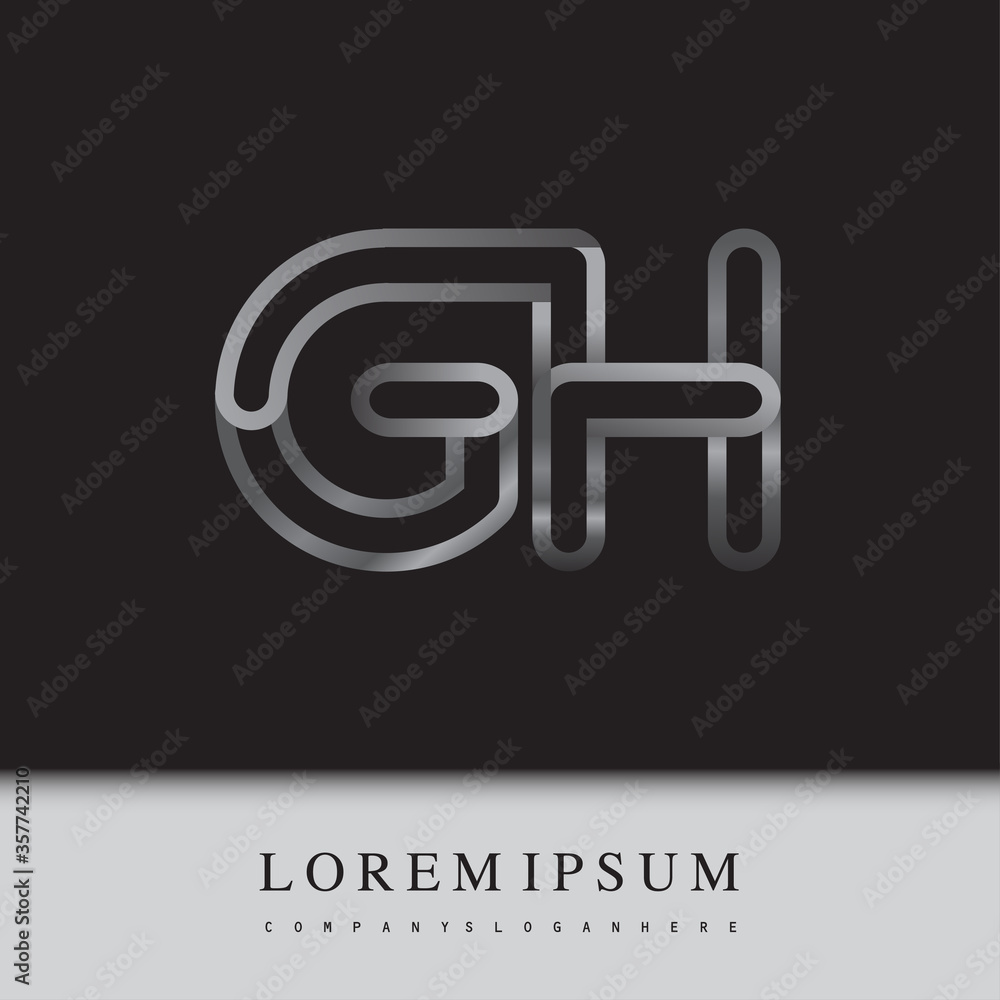 initial logo letter GH, linked outline silver colored, rounded logotype initial logo letter GH, linked outline silver colored, rounded logotype