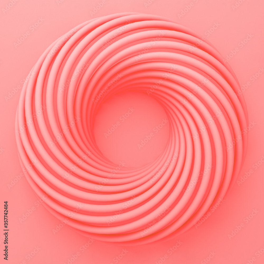 Pink coral pastel light delicate abstract 3D background of a donut wave curving intertwining and writhing surface. 3D illustration on a pink background with copy space Pink coral pastel light delicate abstract 3D background of a donut wave curving intertwining and writhing surface. 3D illustration on a pink background with copy space