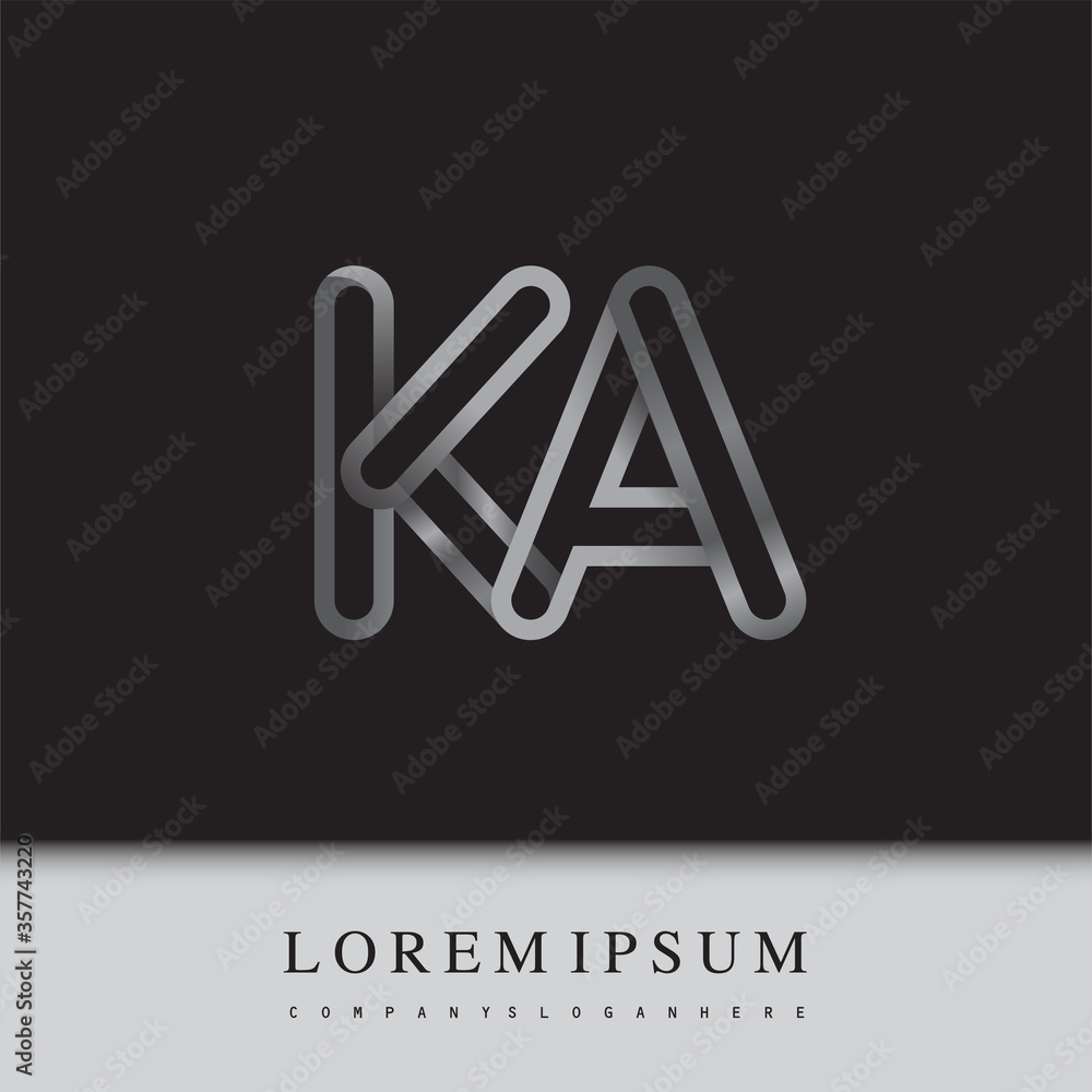 initial logo letter KA, linked outline silver colored, rounded logotype initial logo letter KA, linked outline silver colored, rounded logotype