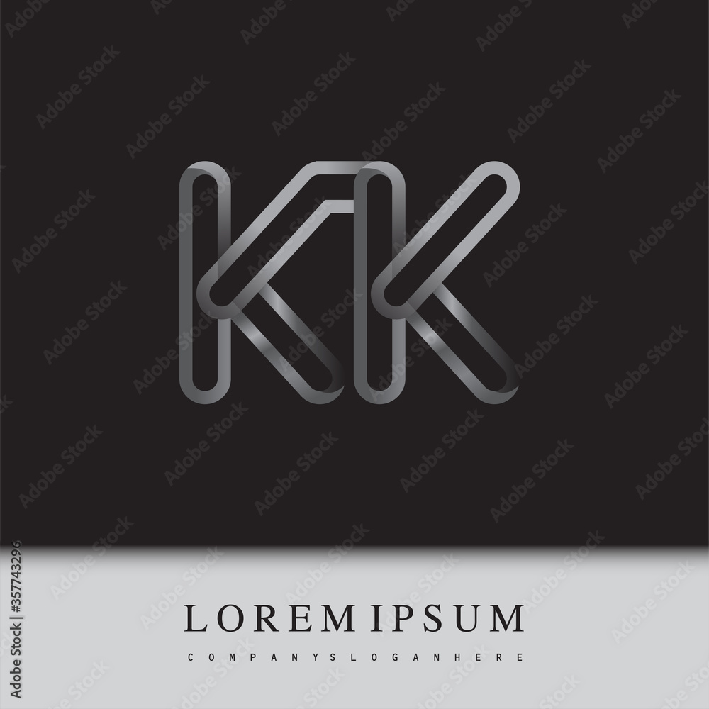 initial logo letter KK, linked outline silver colored, rounded logotype initial logo letter KK, linked outline silver colored, rounded logotype