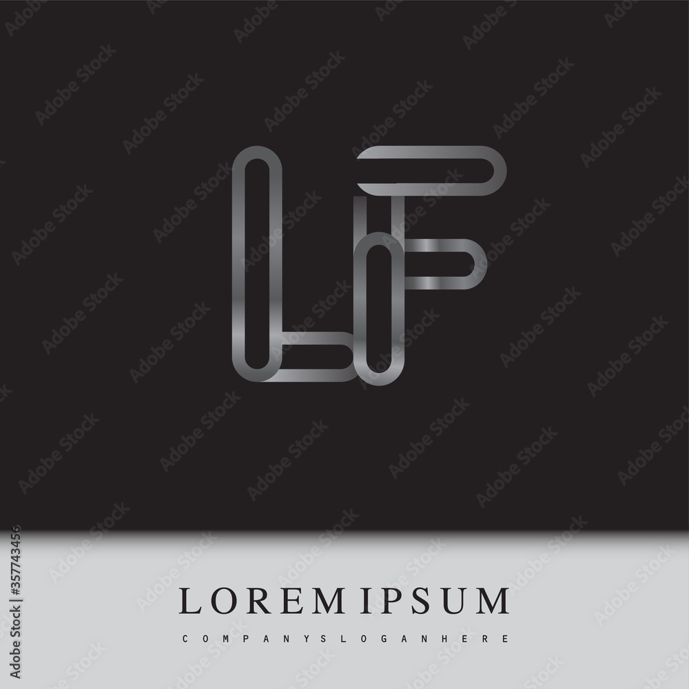 initial logo letter LF, linked outline silver colored, rounded logotype initial logo letter LF, linked outline silver colored, rounded logotype