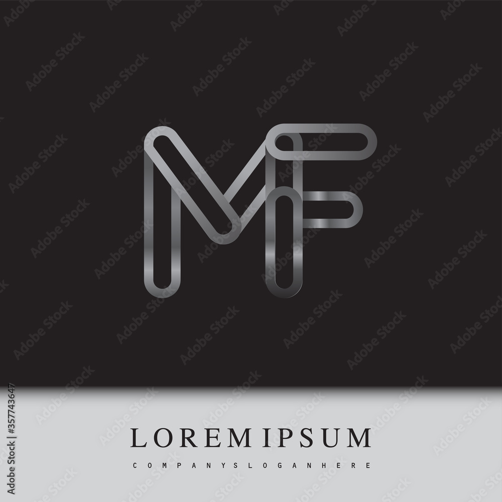 initial logo letter MF, linked outline silver colored, rounded logotype initial logo letter MF, linked outline silver colored, rounded logotype