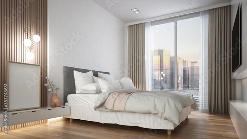 Modern interior design of minimal bedroom  © teeraphan