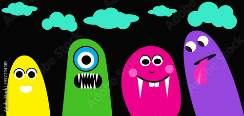 pop art, cute monster, with colorful designs 