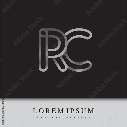 initial logo letter RC, linked outline silver colored, rounded logotype