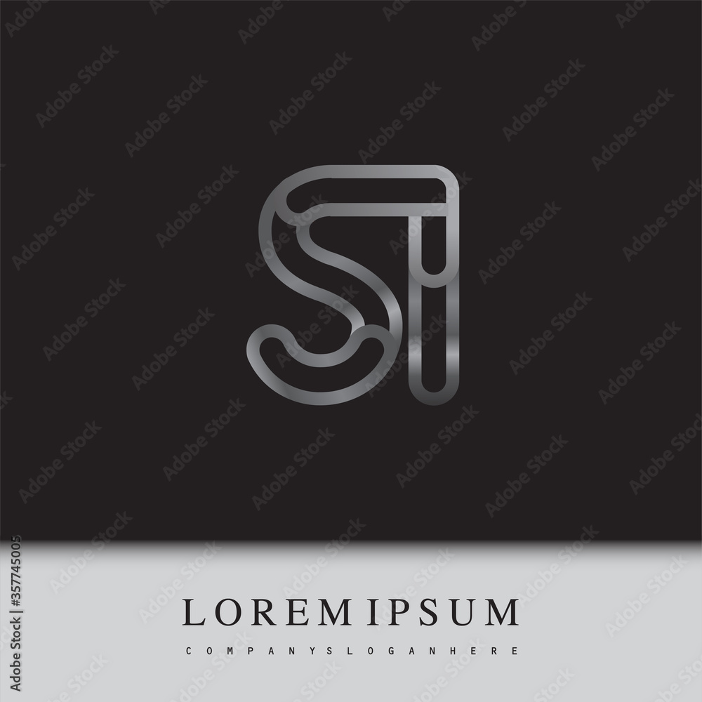 initial logo letter SI, linked outline silver colored, rounded logotype initial logo letter SI, linked outline silver colored, rounded logotype