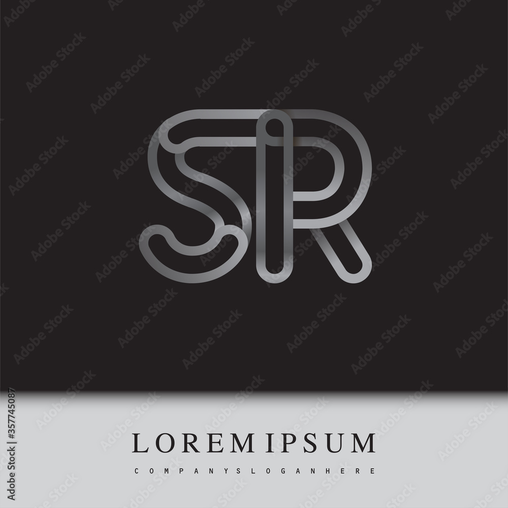 initial logo letter SR, linked outline silver colored, rounded logotype initial logo letter SR, linked outline silver colored, rounded logotype