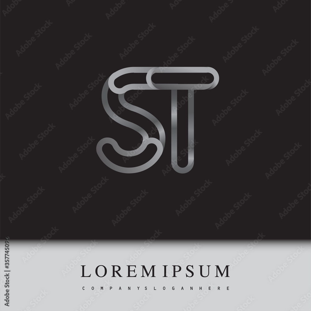 initial logo letter ST, linked outline silver colored, rounded logotype initial logo letter ST, linked outline silver colored, rounded logotype