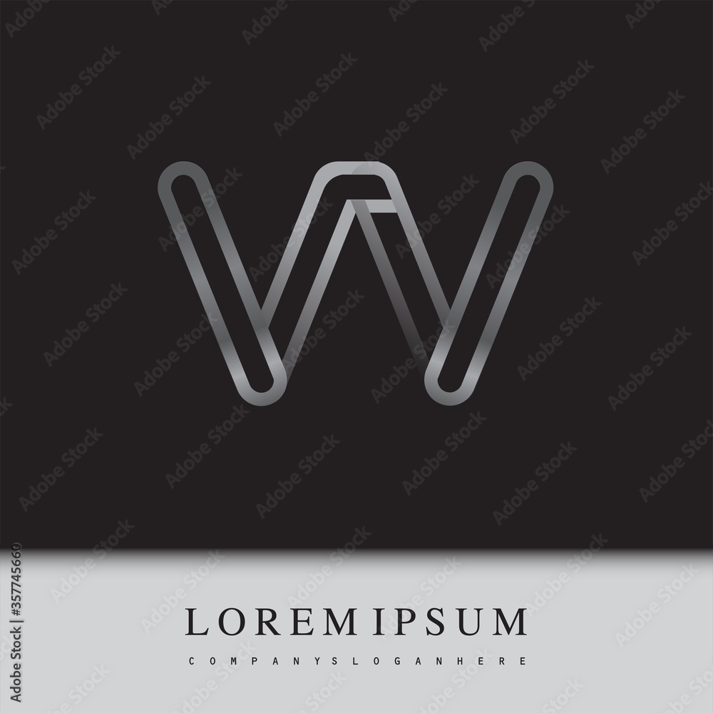 initial logo letter VV, linked outline silver colored, rounded logotype initial logo letter VV, linked outline silver colored, rounded logotype