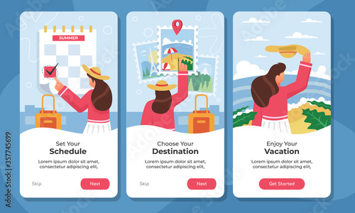 traveling concept onboarding mobile app screens flat illustration