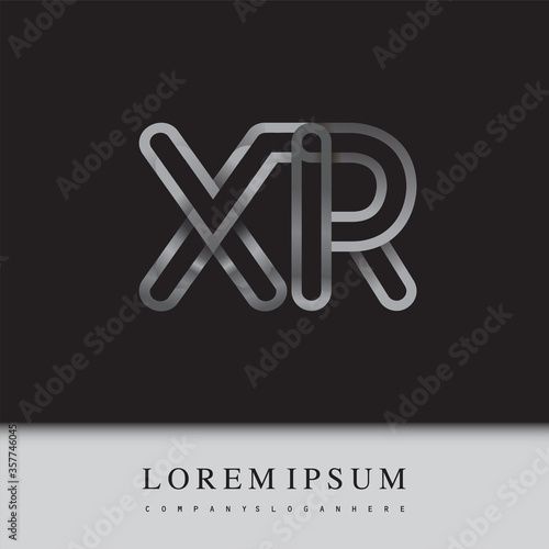 initial logo letter XR, linked outline silver colored, rounded logotype