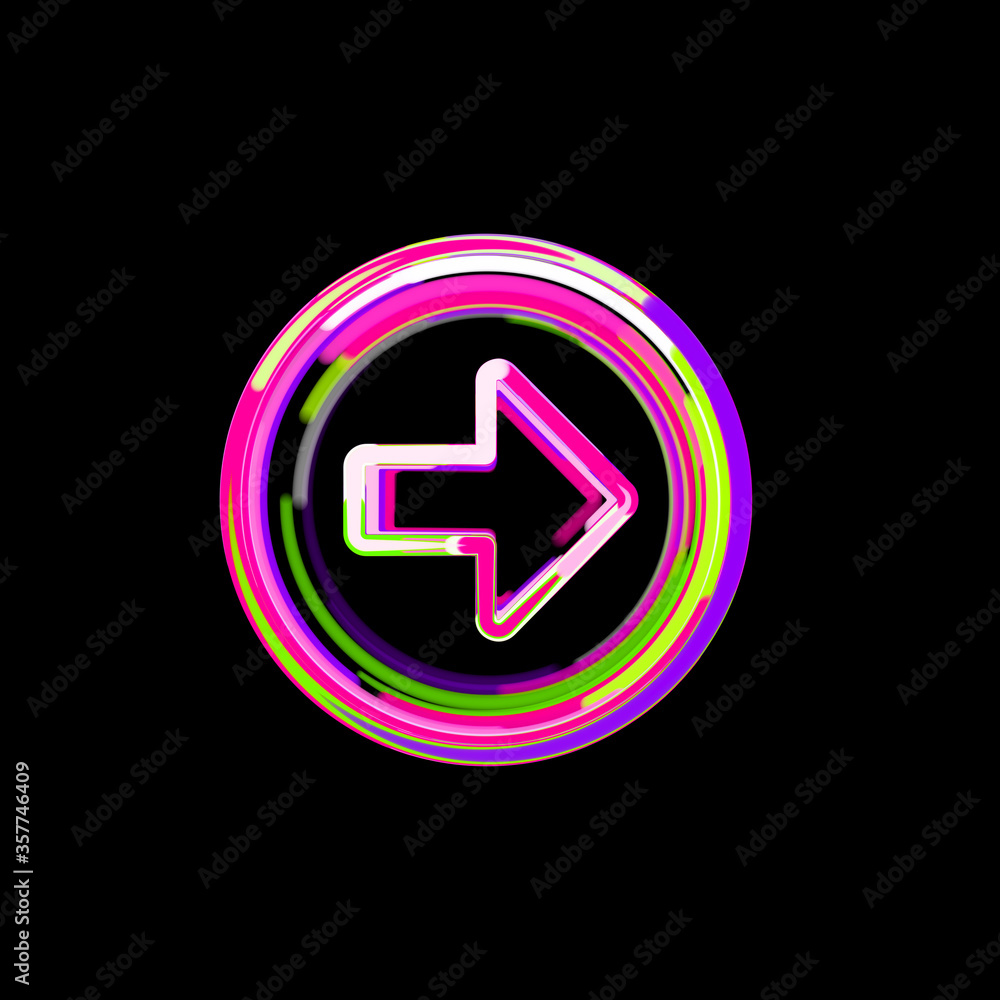 Symbol arrow circle right from multi-colored circles and stripes. UFO Green, Purple, Pink Symbol arrow circle right from multi-colored circles and stripes. UFO Green, Purple, Pink