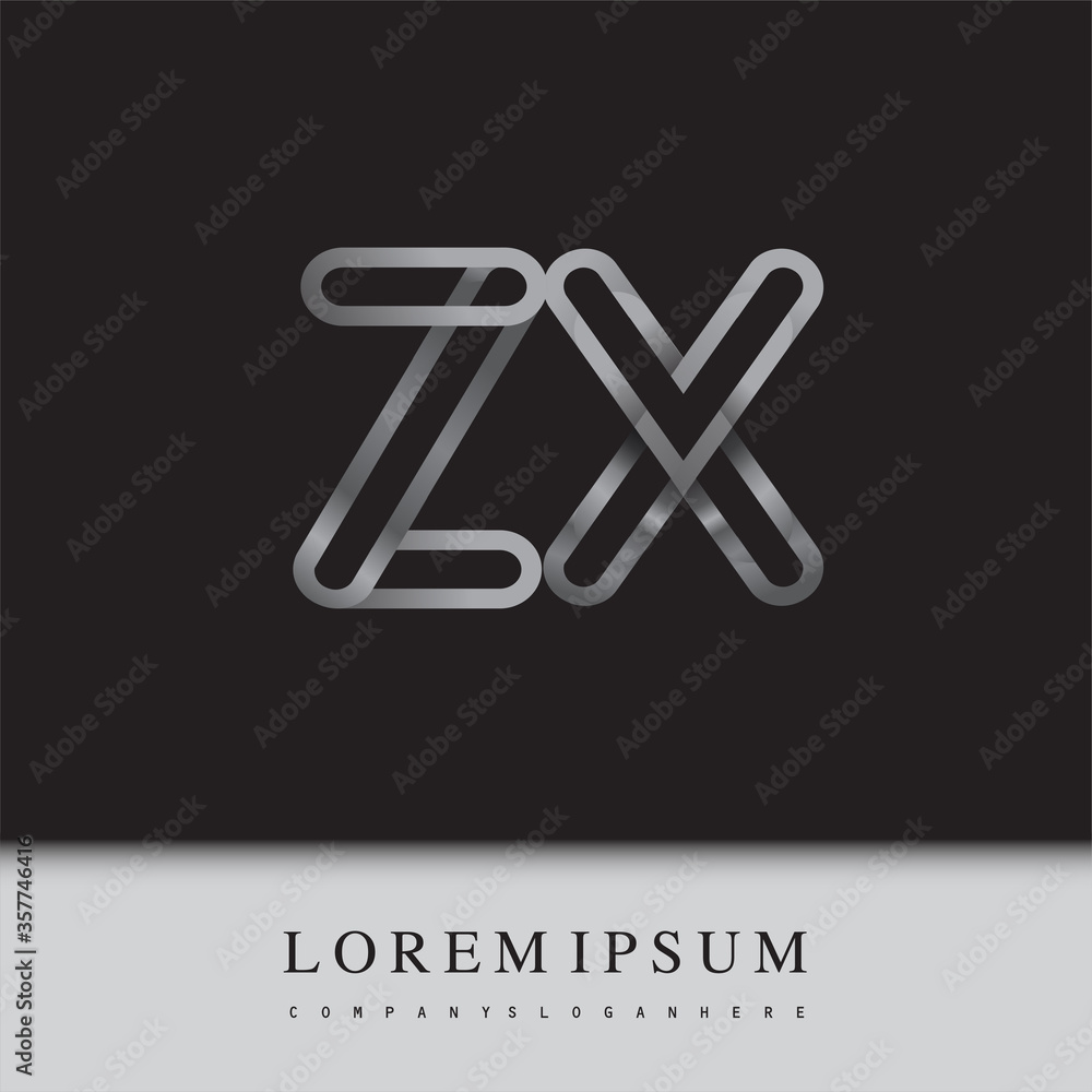 initial logo letter ZX, linked outline silver colored, rounded logotype initial logo letter ZX, linked outline silver colored, rounded logotype