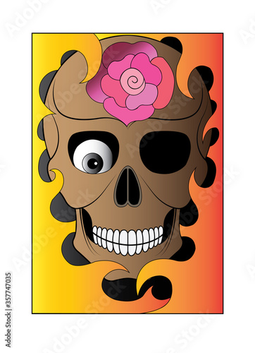 Art Color Skull Tattoo.Hand drawing nad graphic vector.