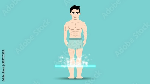 loop animation fat man transform to slim shape in flat design style