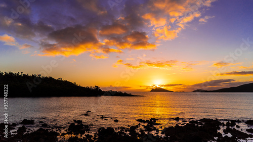 sunset with island silhouette