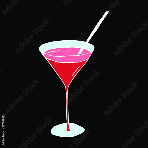 hand-drawing the glass with cocktail, vector