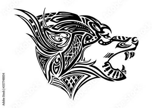 Canvas Print wolf side head design for Viking Celtic illustration motive tattoo with white ba
