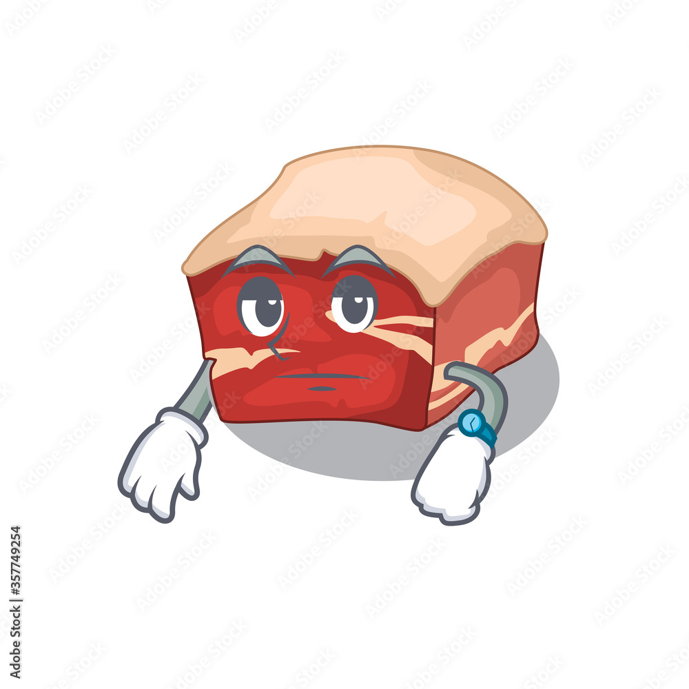 Mascot design style of pork belly with waiting gesture Mascot design style of pork belly with waiting gesture